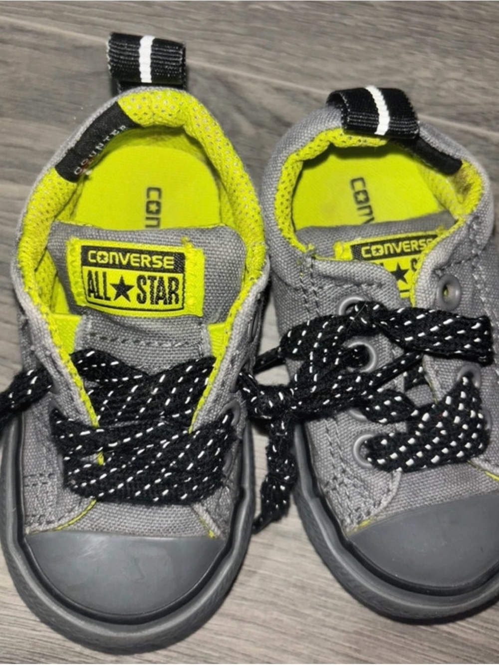 Converse Kids Gray and Neon Yellow All Star Sneakers